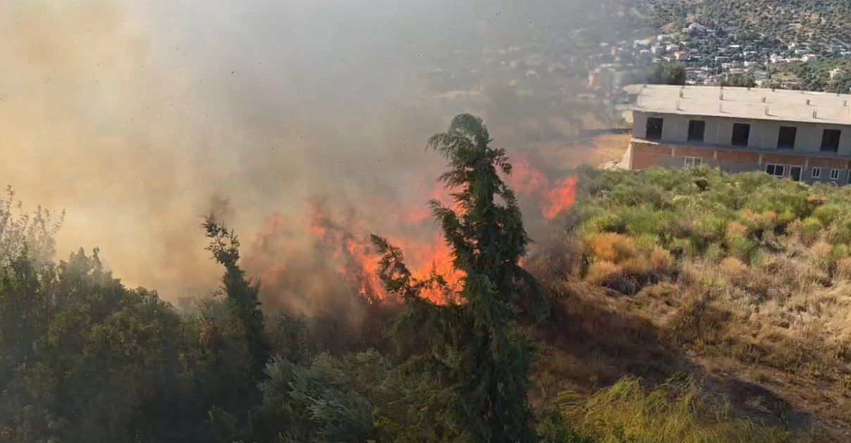 Zjarr i madh mbi Spitalin e Vlorës, rrezikohen banesat (VIDEO)
