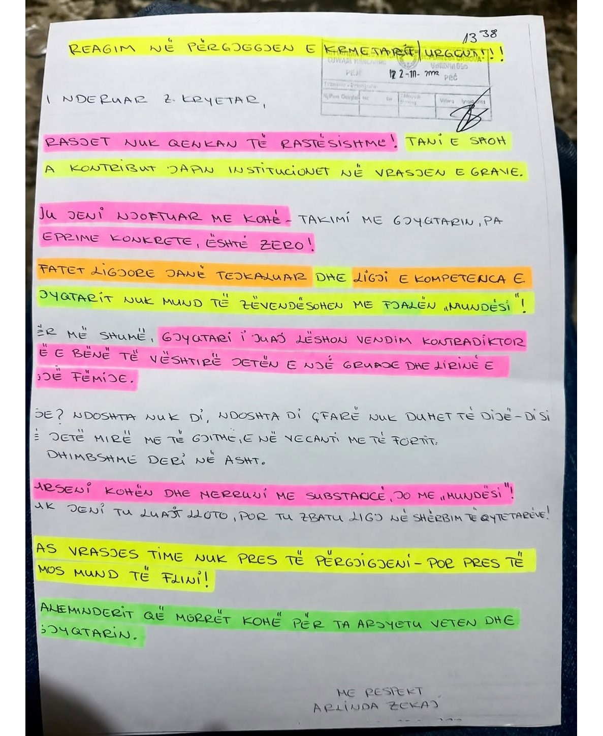 “Pres të mos mund të flini”: Zbardhet letra e re e Arlinda Zekajt para tragjedisë që tronditi vendin