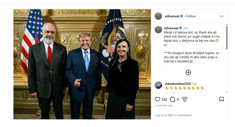 Edi Rama “takon” Donald Trumpin përmes inteligjencës artificiale dhe thumbon ashpër kritikët