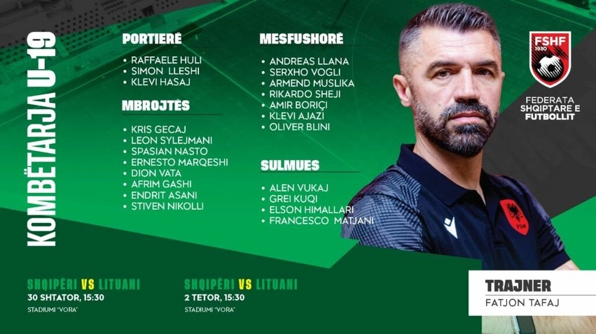 Kombëtarja U-19 zbulon listën dhe nis përgatitjet për dy testet miqësore kundër Lituanisë